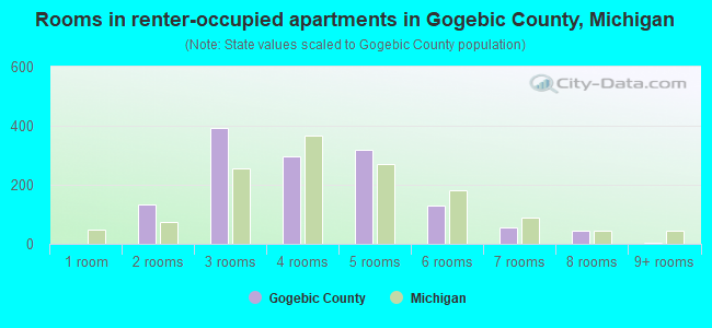 Rooms in renter-occupied apartments in Gogebic County, Michigan