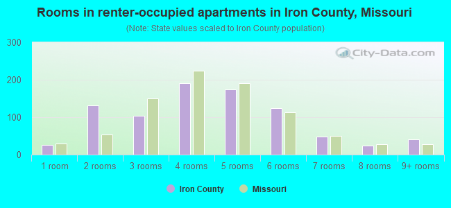 Rooms in renter-occupied apartments in Iron County, Missouri