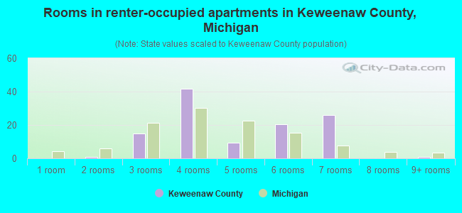 Rooms in renter-occupied apartments in Keweenaw County, Michigan