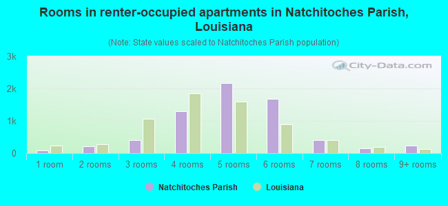 Rooms in renter-occupied apartments in Natchitoches Parish, Louisiana