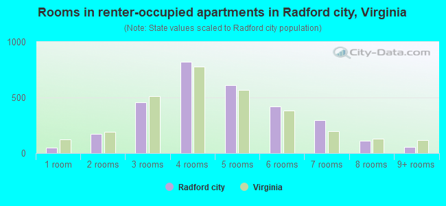 Rooms in renter-occupied apartments in Radford city, Virginia