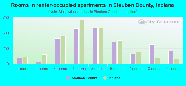 Rooms in renter-occupied apartments in Steuben County, Indiana