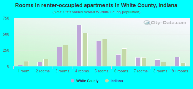 Rooms in renter-occupied apartments in White County, Indiana