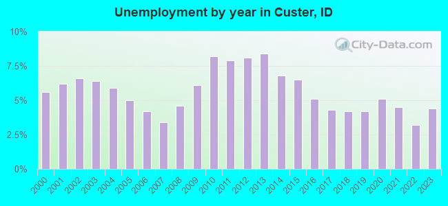 Unemployment by year in Custer, ID