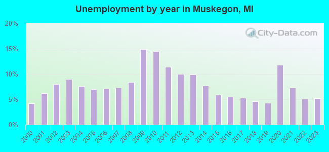 Unemployment by year in Muskegon, MI
