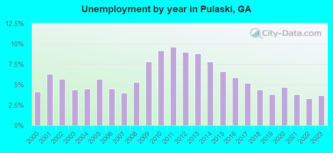 Unemployment by year in Pulaski, GA