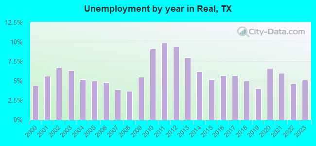 Unemployment by year in Real, TX