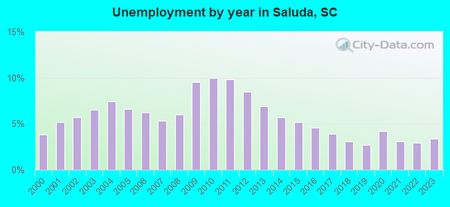 Unemployment by year in Saluda, SC