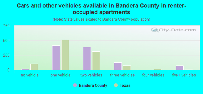 Cars and other vehicles available in Bandera County in renter-occupied apartments