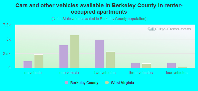 Cars and other vehicles available in Berkeley County in renter-occupied apartments