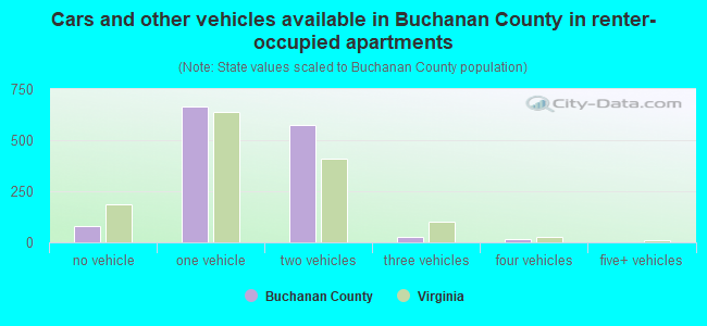 Cars and other vehicles available in Buchanan County in renter-occupied apartments