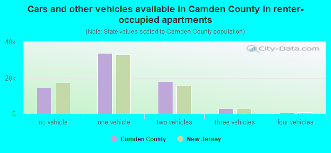 Cars and other vehicles available in Camden County in renter-occupied apartments