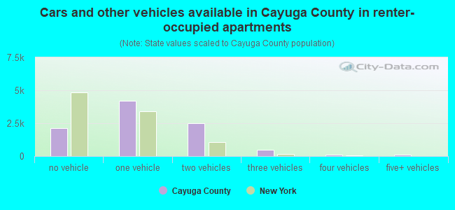 Cars and other vehicles available in Cayuga County in renter-occupied apartments