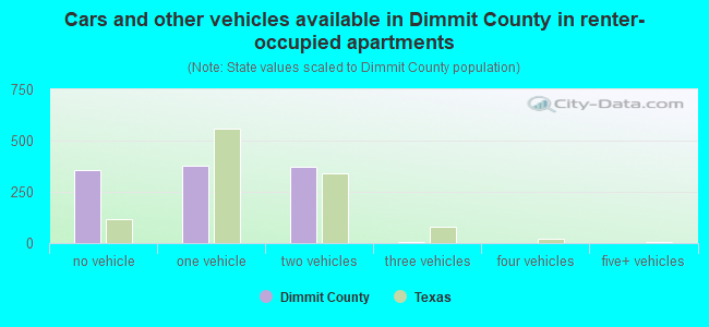 Cars and other vehicles available in Dimmit County in renter-occupied apartments
