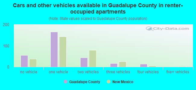 Cars and other vehicles available in Guadalupe County in renter-occupied apartments