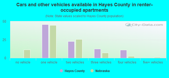 Cars and other vehicles available in Hayes County in renter-occupied apartments