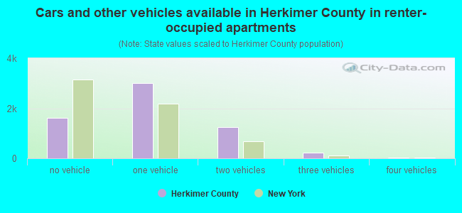 Cars and other vehicles available in Herkimer County in renter-occupied apartments
