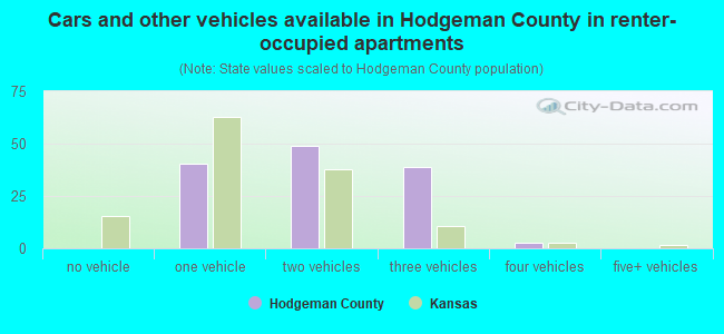Cars and other vehicles available in Hodgeman County in renter-occupied apartments