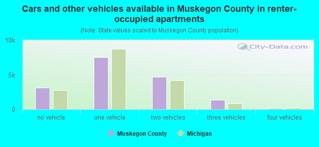 Cars and other vehicles available in Muskegon County in renter-occupied apartments