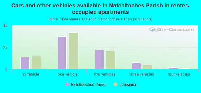 Cars and other vehicles available in Natchitoches Parish in renter-occupied apartments