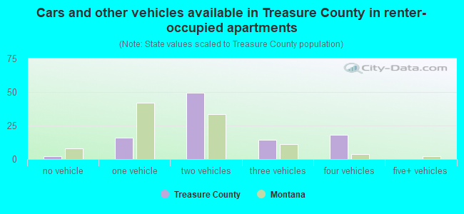 Cars and other vehicles available in Treasure County in renter-occupied apartments