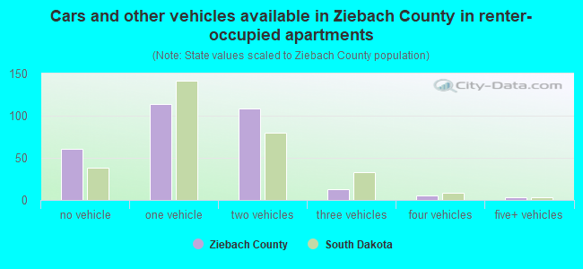 Cars and other vehicles available in Ziebach County in renter-occupied apartments