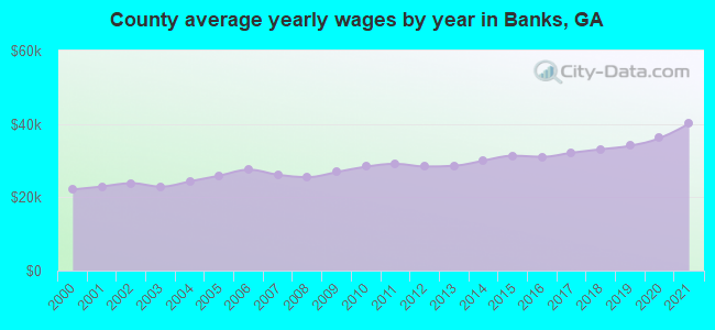 County average yearly wages by year in Banks, GA