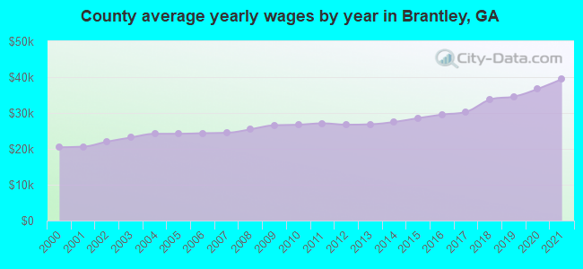 County average yearly wages by year in Brantley, GA