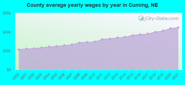 County average yearly wages by year in Cuming, NE
