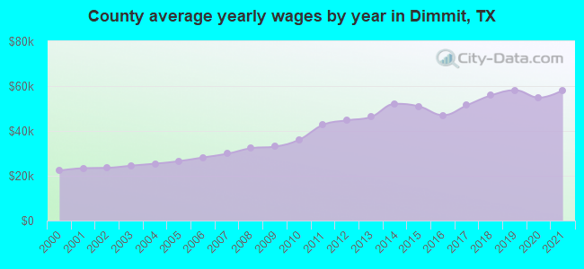 County average yearly wages by year in Dimmit, TX