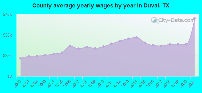 County average yearly wages by year in Duval, TX