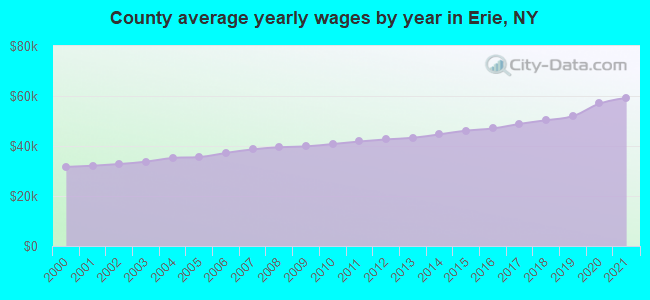 County average yearly wages by year in Erie, NY
