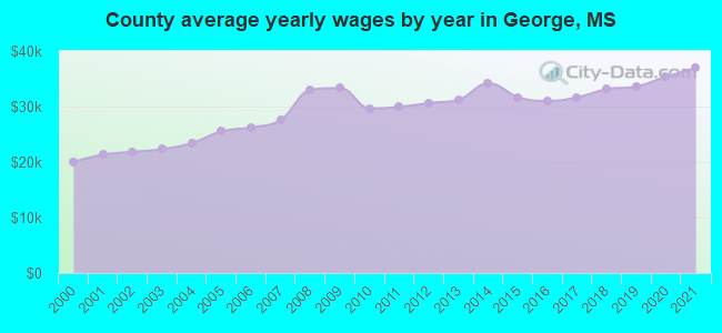 County average yearly wages by year in George, MS
