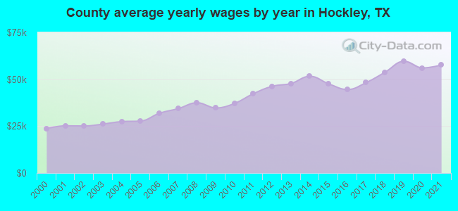 County average yearly wages by year in Hockley, TX