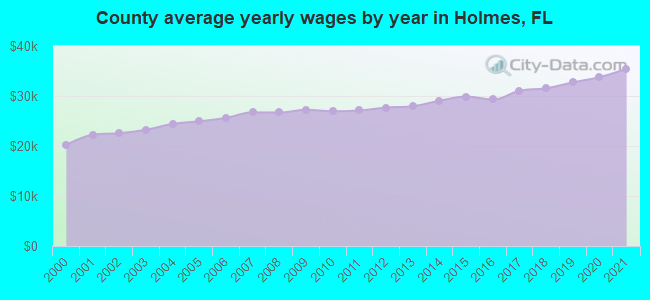 County average yearly wages by year in Holmes, FL
