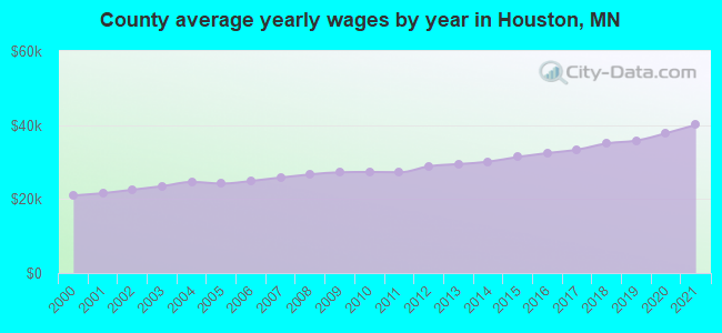 County average yearly wages by year in Houston, MN