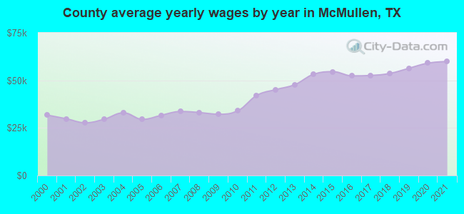 County average yearly wages by year in McMullen, TX