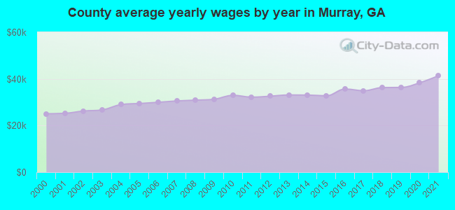County average yearly wages by year in Murray, GA