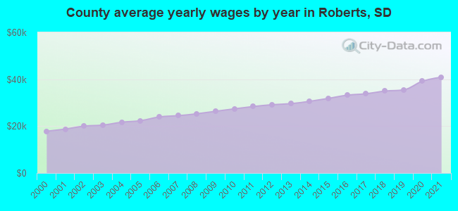 County average yearly wages by year in Roberts, SD