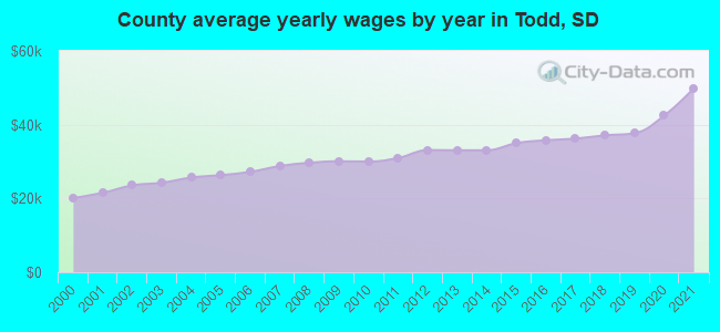 County average yearly wages by year in Todd, SD