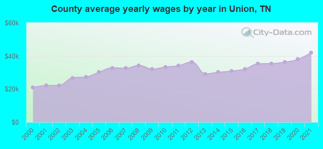 County average yearly wages by year in Union, TN