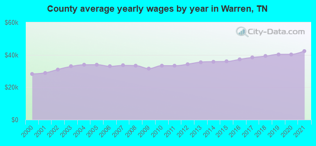 County average yearly wages by year in Warren, TN