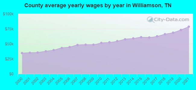County average yearly wages by year in Williamson, TN