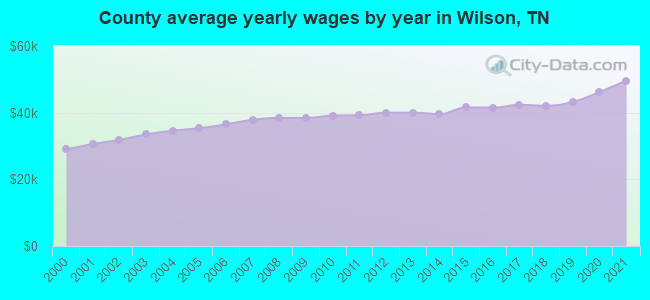 County average yearly wages by year in Wilson, TN