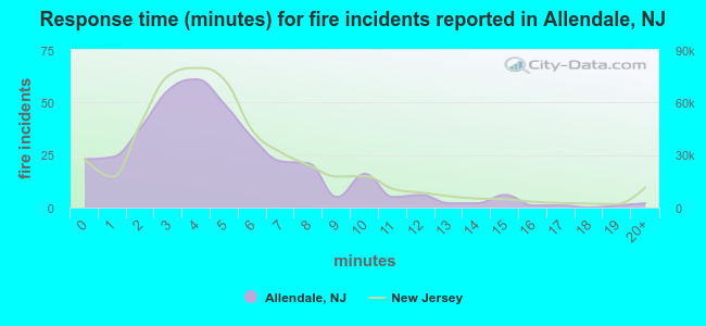 Response time (minutes) for fire incidents reported in Allendale, NJ