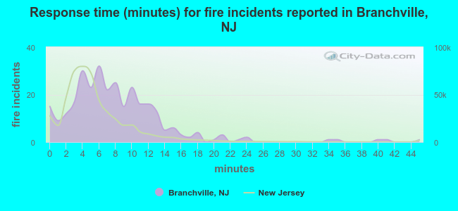 Response time (minutes) for fire incidents reported in Branchville, NJ