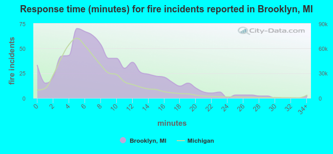 Response time (minutes) for fire incidents reported in Brooklyn, MI