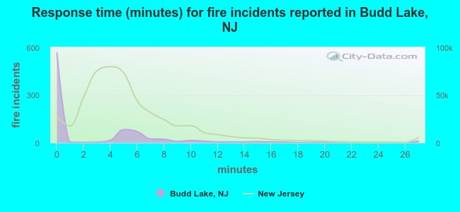 Response time (minutes) for fire incidents reported in Budd Lake, NJ
