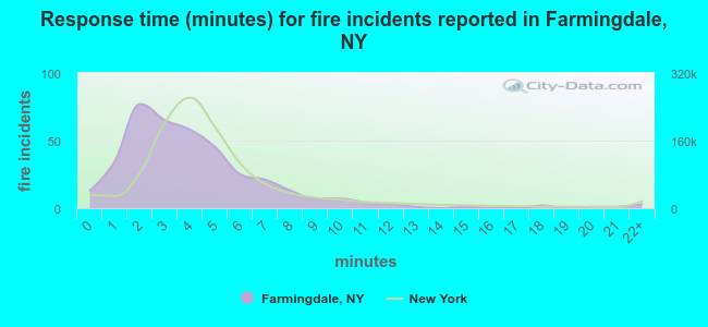 Response time (minutes) for fire incidents reported in Farmingdale, NY