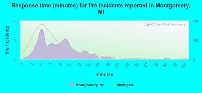 Response time (minutes) for fire incidents reported in Montgomery, MI